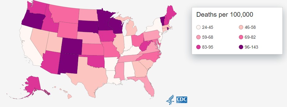 Death Rate from Falls, 2016 (Number of Deaths per 100,000 people age 65+)